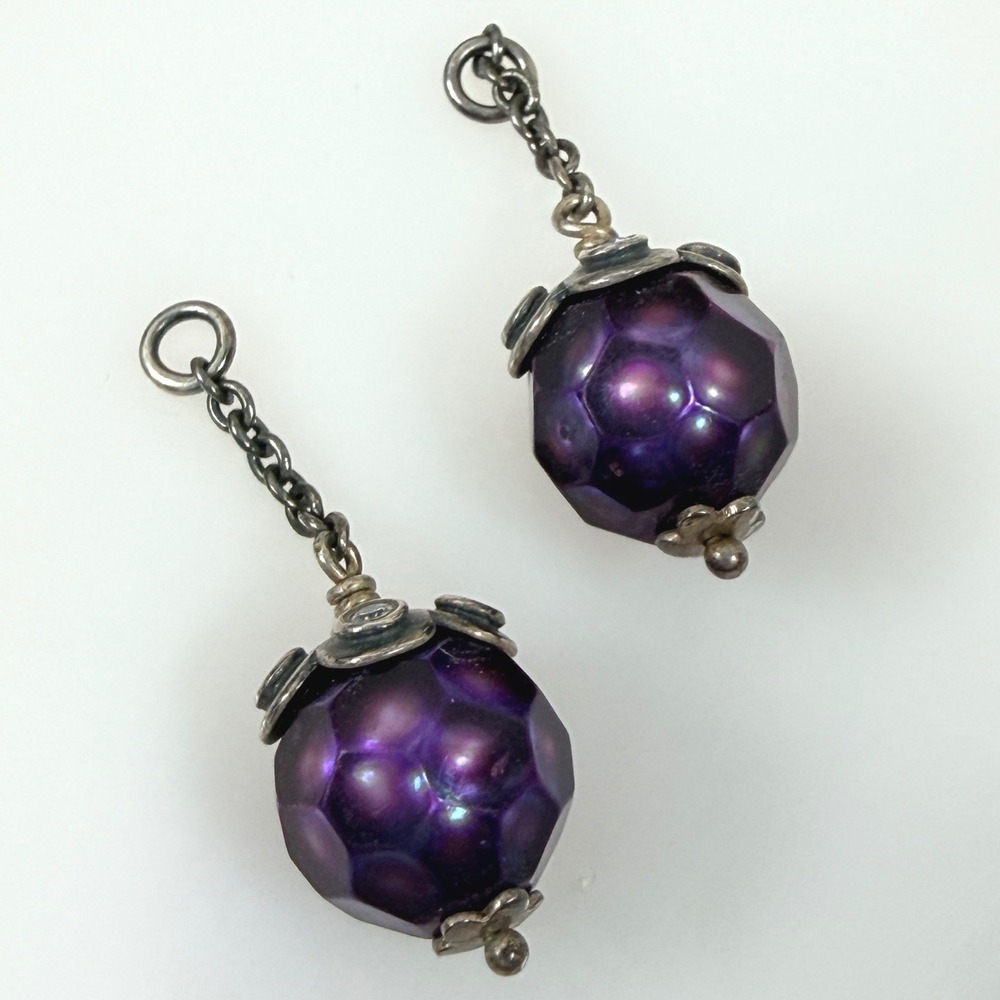 Pandora Lilac Faceted Pearl Dangle Earring Charms 290611PVD Sterling Silver 925